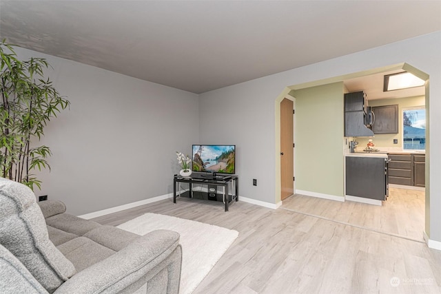 living room with light hardwood / wood-style flooring