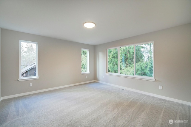 empty room featuring baseboards and carpet flooring