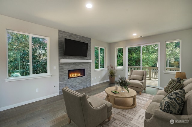 living area featuring a healthy amount of sunlight and wood finished floors