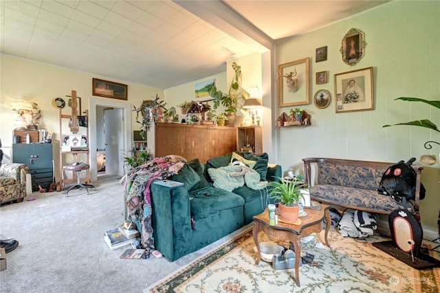 living room featuring carpet flooring