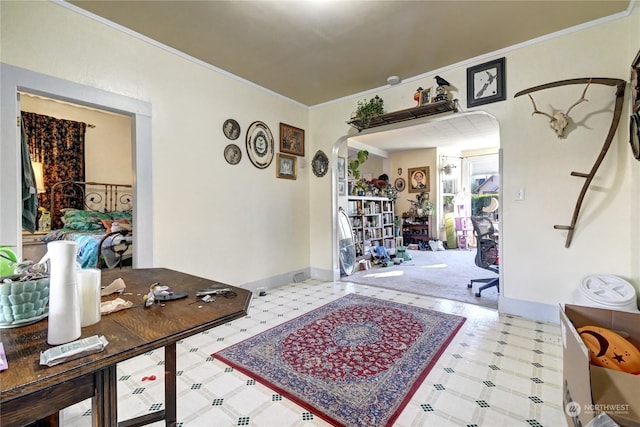 interior space featuring crown molding