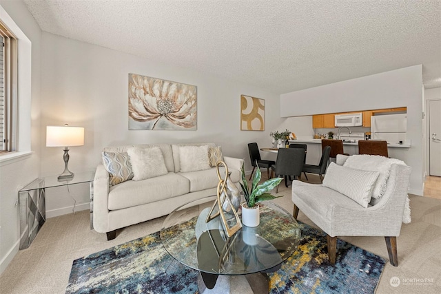 living room with a textured ceiling