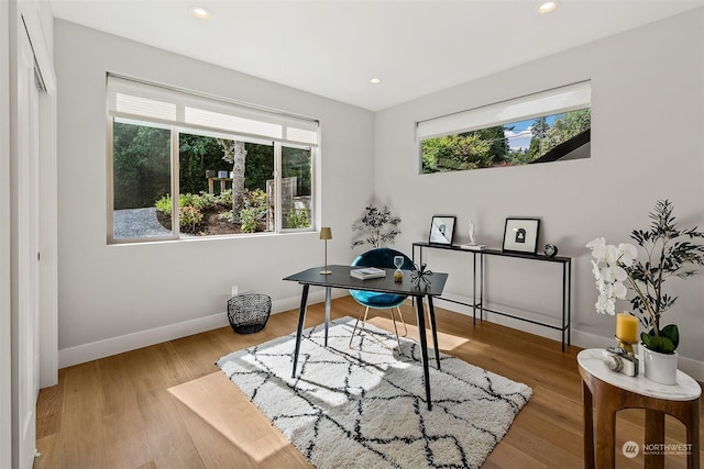 office with light hardwood / wood-style flooring