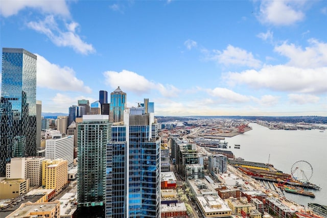 view of city with a water view