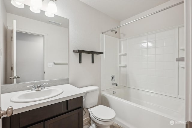 full bathroom with toilet, shower / bath combination, and vanity