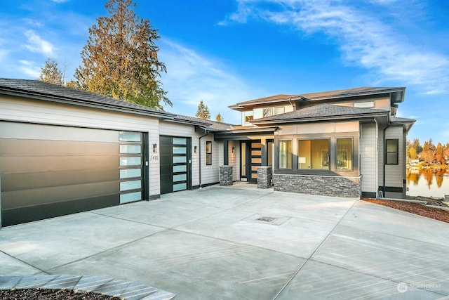 exterior space with a garage