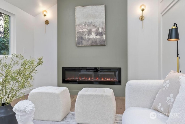 sitting room with wood-type flooring