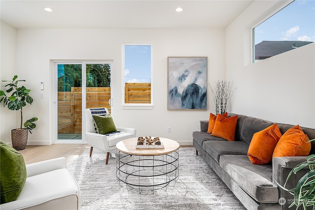 living room featuring hardwood / wood-style floors and a healthy amount of sunlight