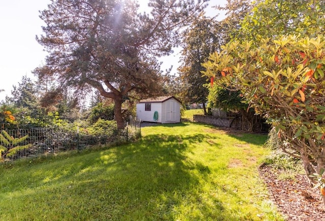 view of yard featuring a storage unit