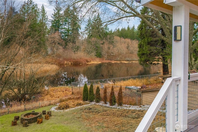 view of yard with a water view