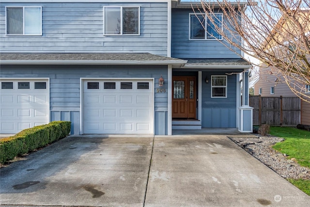 view of front property with a garage