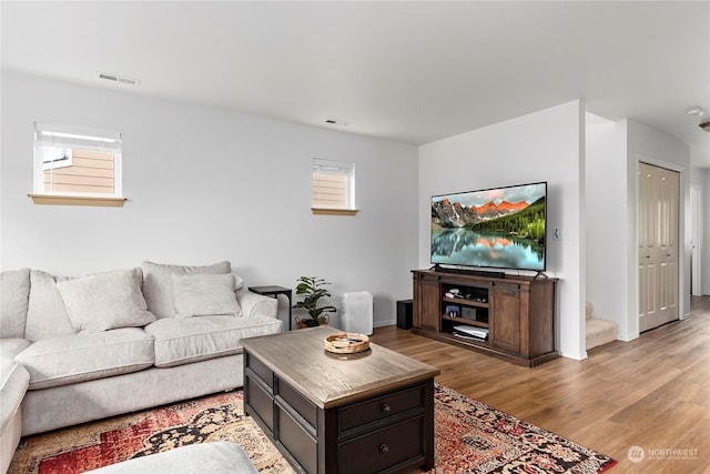 living room featuring light wood-type flooring