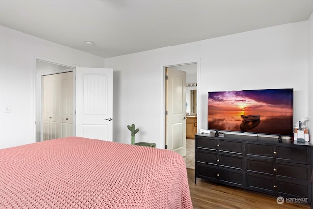 bedroom featuring a closet and wood-type flooring