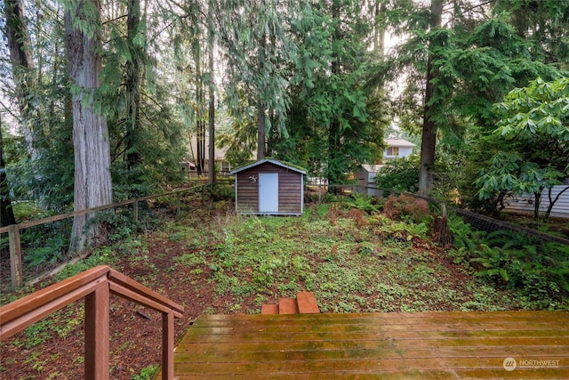 view of yard with a shed