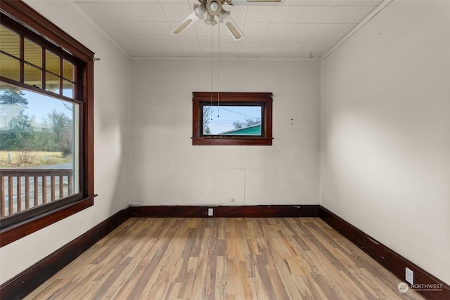 spare room featuring ceiling fan and light wood-type flooring