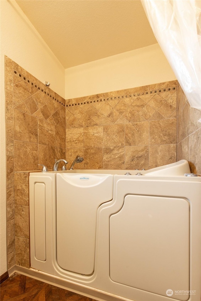 bathroom with parquet floors