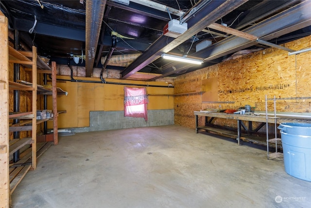 basement with a workshop area