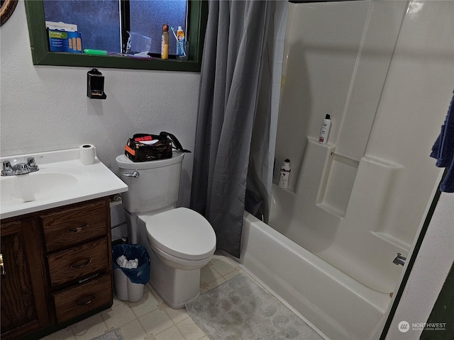 full bathroom featuring toilet, vanity, and shower / tub combo