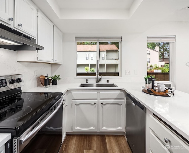 kitchen featuring stainless steel appliances, white cabinetry, plenty of natural light, and sink