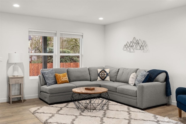 living room with light hardwood / wood-style flooring