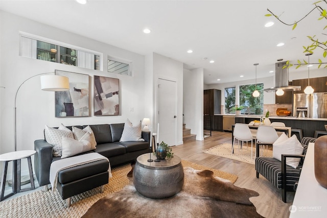 living room featuring light wood-type flooring