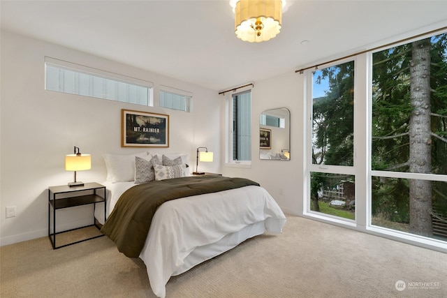 bedroom with light carpet