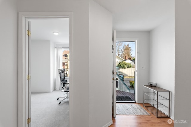 view of carpeted entrance foyer