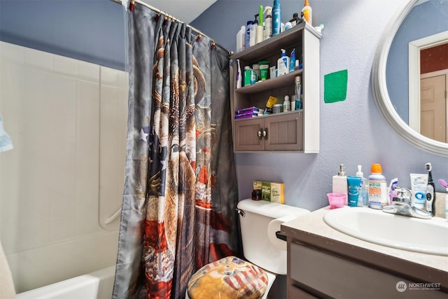 full bathroom featuring vanity, toilet, and shower / bath combo with shower curtain