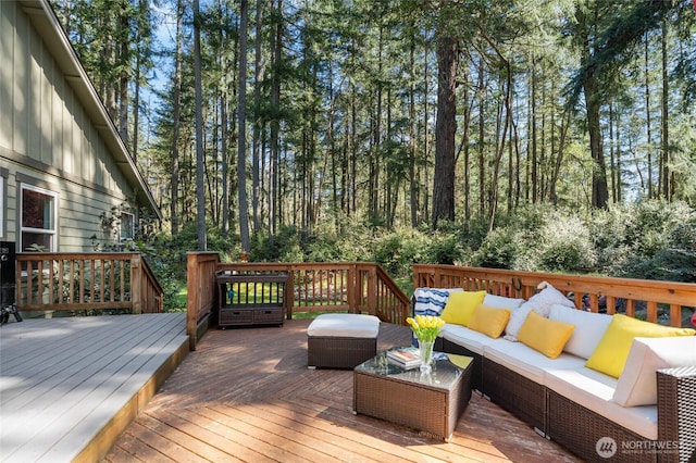 10405 Olympic Pl, Anderson Island, WA 98303 - wooden deck with an outdoor living space