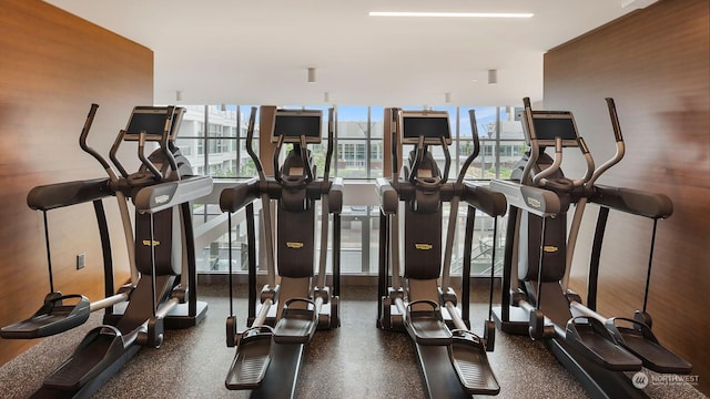 gym with wood walls