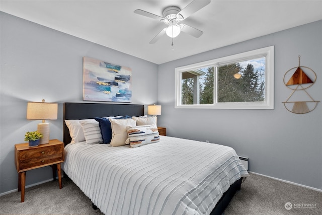 4626 143rd St E, Tacoma, WA 98446 - bedroom with a baseboard radiator, dark carpet, and ceiling fan