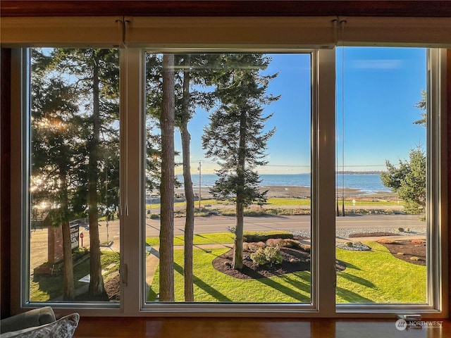 doorway featuring a water view