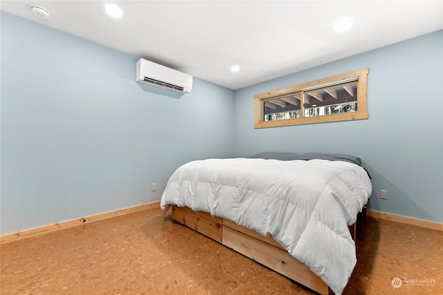 bedroom with carpet flooring and a wall mounted AC