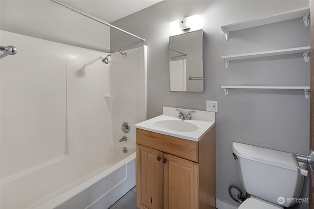 full bathroom featuring shower / bathing tub combination, vanity, and toilet