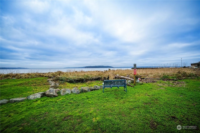 view of community with a water view