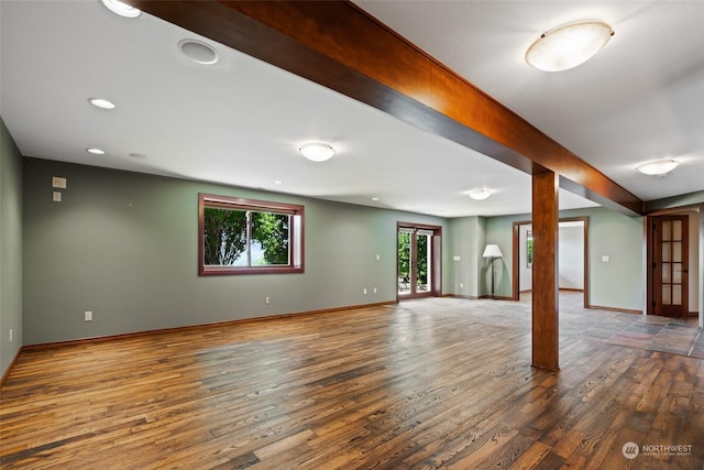 interior space with dark hardwood / wood-style flooring