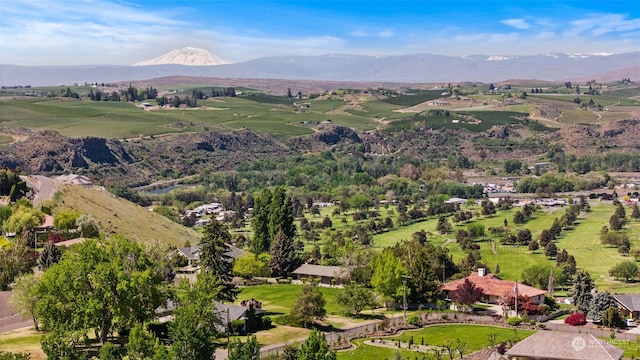 aerial view featuring a mountain view and a rural view