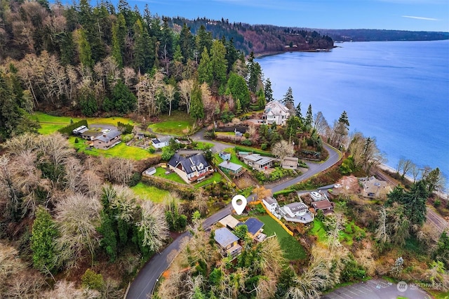 aerial view featuring a water view