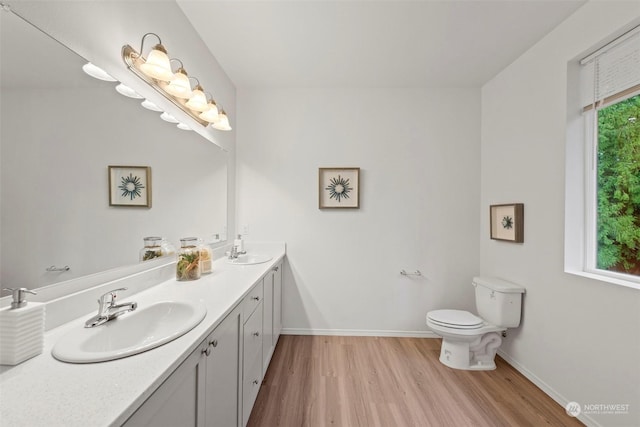 bathroom featuring hardwood / wood-style flooring, vanity, and toilet