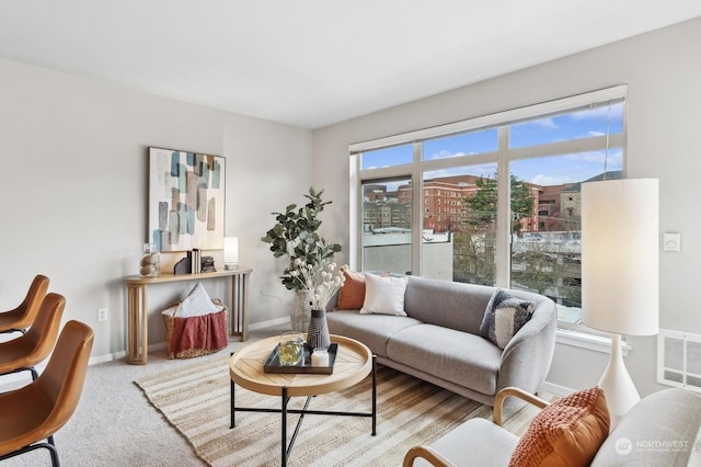 living room with light carpet