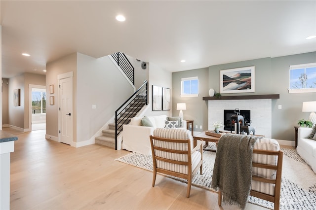 living room featuring light wood-type flooring