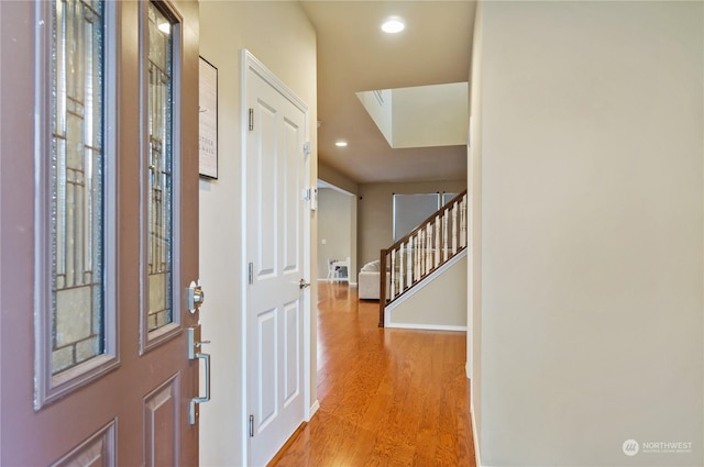 foyer with light wood-type flooring