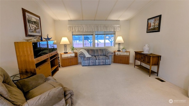 living room featuring carpet floors