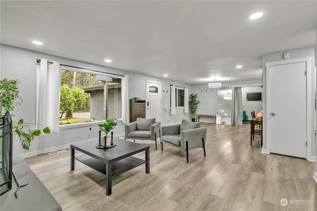 living room with light hardwood / wood-style flooring