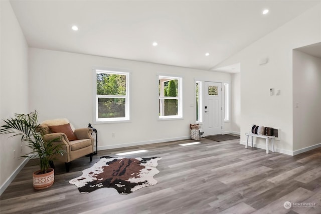 living area featuring vaulted ceiling and light wood-type flooring