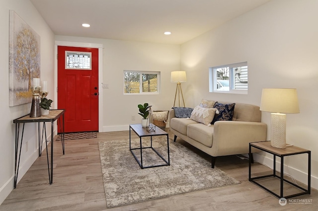 living room with light hardwood / wood-style floors