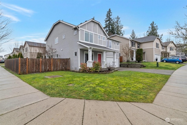 view of property exterior with a lawn and covered porch