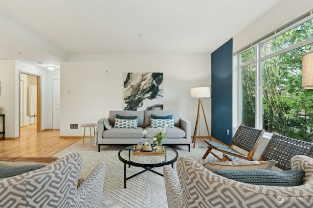 living room featuring light wood-type flooring