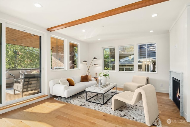 sunroom with beamed ceiling