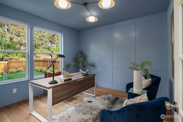 office area featuring light hardwood / wood-style flooring